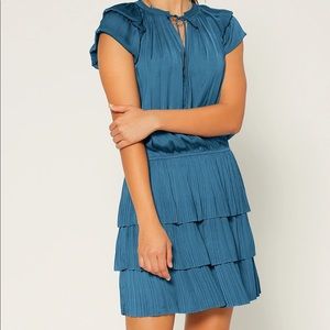 Current Air pleated tiered turquoise mini dress